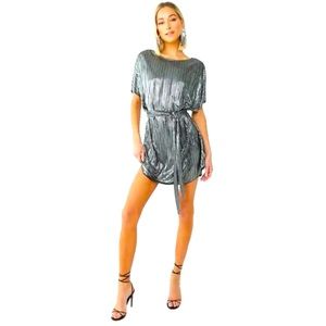 Forever 21 Accordion Pleated Metallic Mini Dress